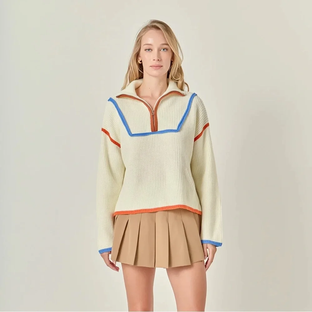 THML Colorblock Quarter Zip Knit Sweater | Size L - Picture 1 of 4